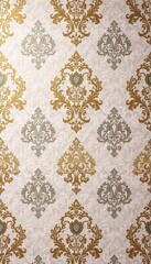 Luxurious damask fabric-inspired wallpaper featuring gold accents and soft pastel hues, damask, accent, pastel