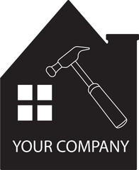 House and Hammer Illustration for House Building and Improvement contractor company logo. Hardware tool store and other purposes.