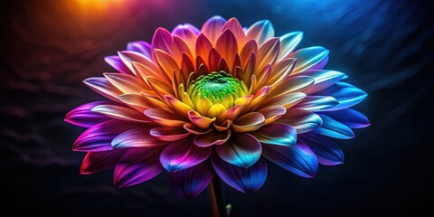 Magical iridescent flowers in low light: a surreal, endless rainbow bloom, vibrant and captivating.