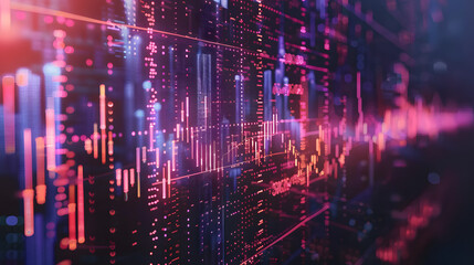Abstract representation of financial data and stock market trends with glowing graphs and futuristic details