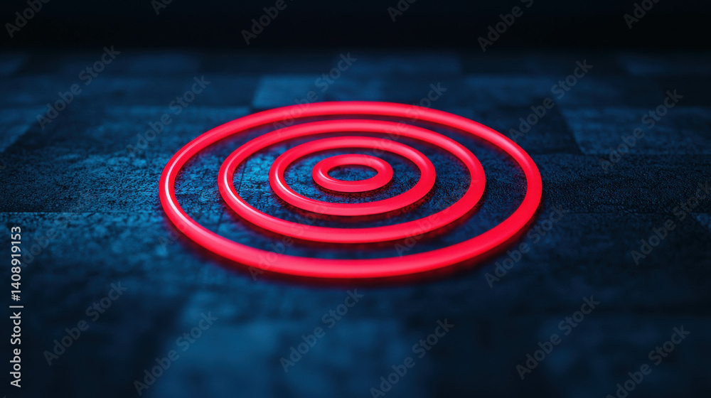 Poster red neon circular patterns on dark textured surface for modern abstract background design