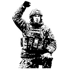 Black and White Ukraine Army Art Ilustration, Issuing an auditory warning signal
