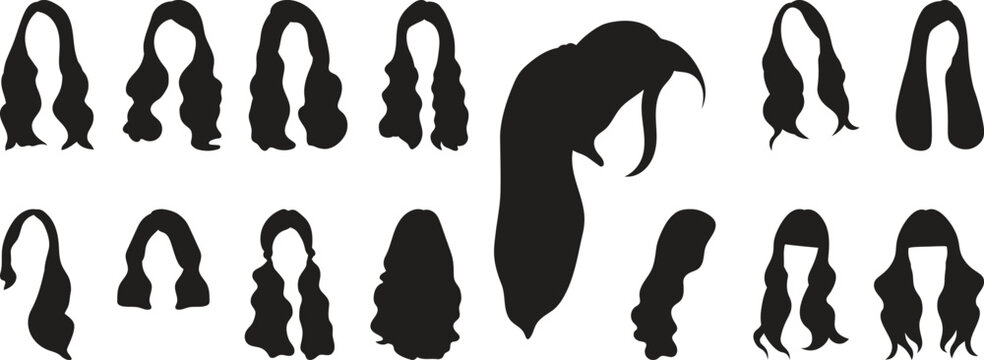 Set of Woman Hair Silhouettes, Vector Hairstyle Collection.