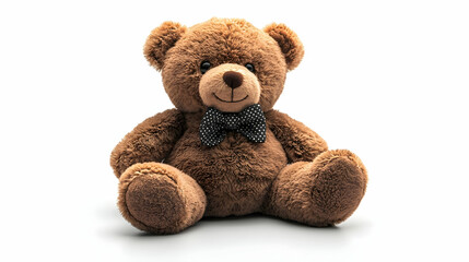 Teddy Bear Sitting with Bow Tie on White Background
