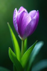 Delicate violet petals unfolding on a lush green stem , stems, botanical
