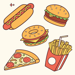 fast food restaurant menu sticker pack set vector