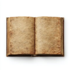 Fototapeta premium Old open book with aged paper isolated on white background