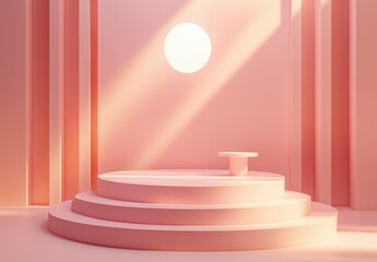Obraz premium Elegant Pink Minimalist Stage with Soft Light and Round Elements