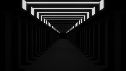 Fototapeta premium black futuristic background, 3d rendering, coridor background, black backdrop