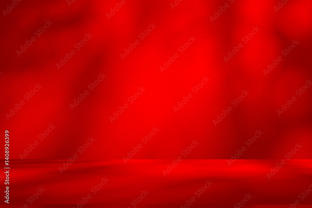 Aufkleber wall interior background, studio and backdrops show products.with shadow from window color red backg