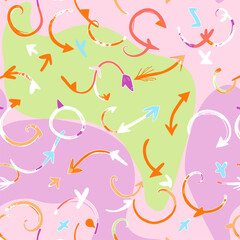 Whimsical Hand-Drawn Arrow Seamless Pattern: Pastel Pink & Lime Green