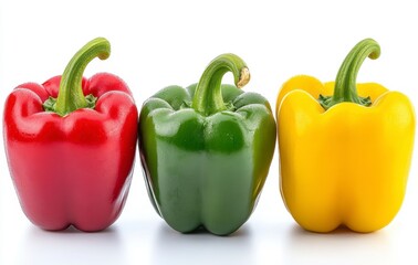 Vibrant Colorful Bell Peppers on White Background for Culinary Use