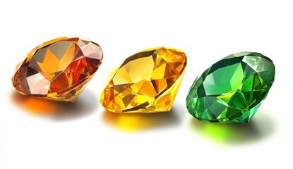 Fototapeta premium Colorful Gemstones in Orange, Yellow, and Green on White Background