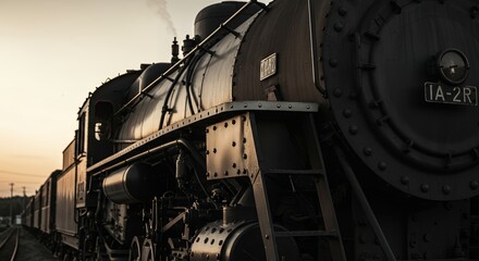 Obraz premium Vintage Steam Train on Tracks at Golden Hour Detailed View