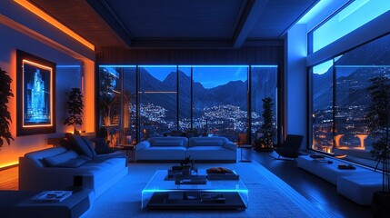 A VR home design experience with glowing, customizable digital furniture and immersive tools