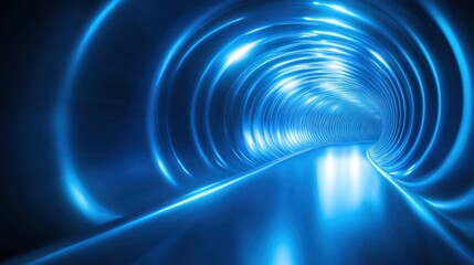 A futuristic blue glowing tunnel representing advanced technology and innovation, evoking a sense of depth and mystery.