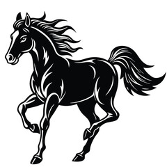 Black Horse Galloping Silhouette | Equine Outline | Wild Animal Stallion Art