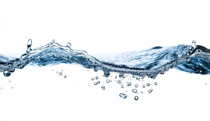 Clear Water Splash with Bubbles Above White Background Surface