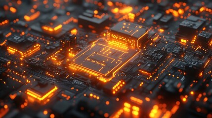 Glowing Circuit Board: A Macro View of Advanced Technology