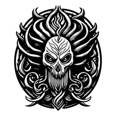Stylized Skull with Ornate Tendrils and Haunting Gaze