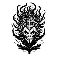 Fototapeta premium Stylized Skull with Flames and Tribal Ornament