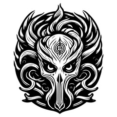 Intricate Skull Emblem, Black and White Symbol