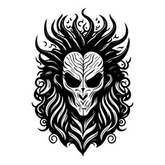 Stylized Demonic Skull with Hair and Ornament