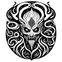 Monochrome Enigmatic Entity with Ornate Detailing