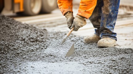 A construction worker preparing concrete mix for pouring. Featuring readiness and attention to detail