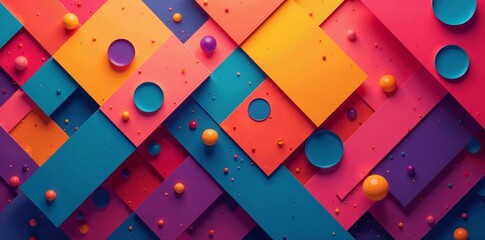 Multicolored overlapping squares and circles pattern, abstract, geometric, vibrant