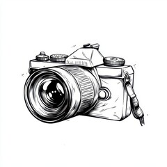 Vintage Camera Outline Drawing Art Sketch