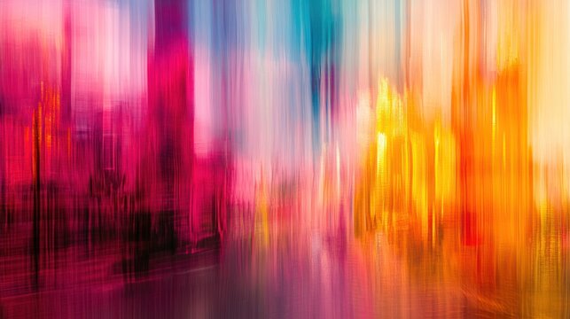 A vibrant abstract representation of city life, blending colors that evoke emotion and energy, inviting viewers into a surreal experience.