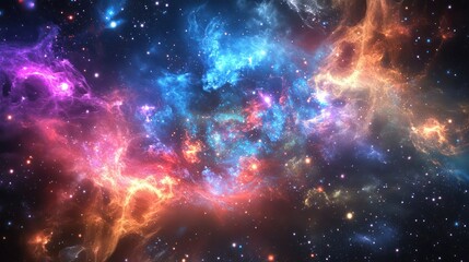 A vivid cosmic cloud of colors swirling across the vast universe, showcasing the beauty of space and celestial phenomena.