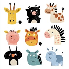 Fototapeta premium Cute Animal Faces Collection for Kids