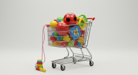 Colorful Toys Overflowing in a Shopping Cart: A Playful Scene