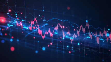 Dynamic data visualization showing stock market trends with colorful graphs and lines in a dark digital environment.