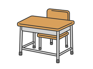 学校の机と椅子（線画カラー）のイラスト