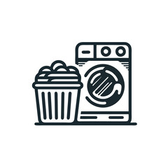 Laundromat Logo of a Laundry Basket and Washing Machine