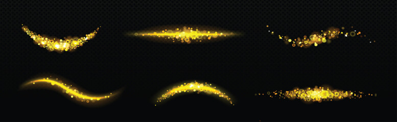 Gold glitter, flare, shine bokeh light effect set