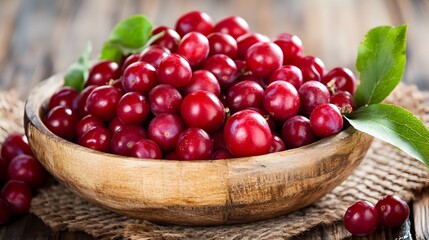 Fresh Red Plums in Wooden Bowl Rustic Still Life