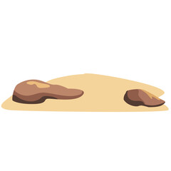 Vector illustration of rocks and bushes on a sandy desert ground. Perfect for depicting dry, arid landscapes in educational, animation, or nature-themed creative projects.