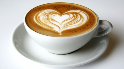 Aromatic coffee in a heart-shaped latte art