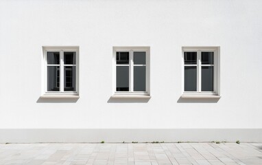 Three White Windows on Stucco Wall