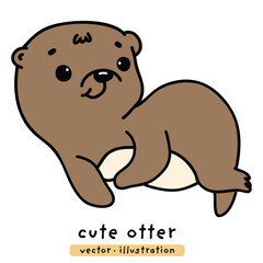 cute kawaii otter and fish in cartoon vector