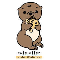 cute kawaii otter and fish in cartoon vector