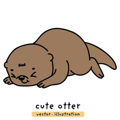 cute kawaii otter and fish in cartoon vector