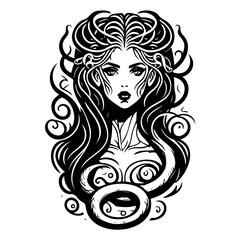 Mystical Woman Silhouette with Wavy Hair Artwork