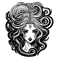 Mystical Woman with Flowing Hair Illustration