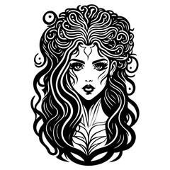 Enigmatic Silhouette Woman with Ornamental Hair