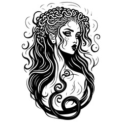 Enigmatic Beauty in Black and White Illustration
